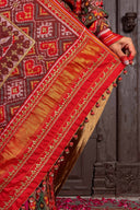 Handcrafted Green Patola Silk Saree With Khat Embroidery