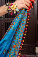 Handcrafted Bright Blue Silk Saree With Khat Embroidery