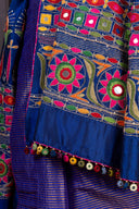 Handcrafted Blue Silk Saree With Multicolour Hand Embroidery