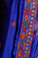 Handcrafted Blue Silk Saree With Multicolour Hand Embroidery