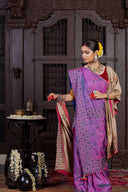 Handcrafted Purple Silk Saree With Traditional Dharwadi Embroidery
