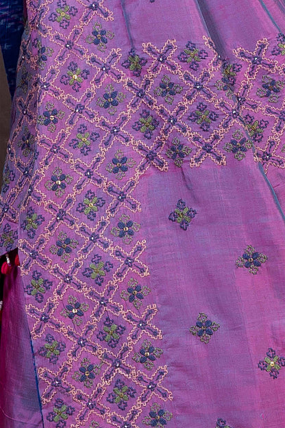 Handcrafted Purple Silk Saree With Traditional Dharwadi Embroidery