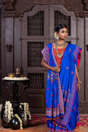 Handcrafted Bright Blue Silk Saree With Intricate Rabari Embroidery