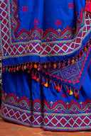 Handcrafted Bright Blue Silk Saree With Intricate Rabari Embroidery