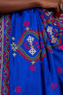 Handcrafted Bright Blue Silk Saree With Intricate Rabari Embroidery