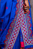 Handcrafted Bright Blue Silk Saree With Intricate Rabari Embroidery