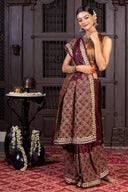 Handcrafted Maroon Silk Saree With Rabari Embroidery