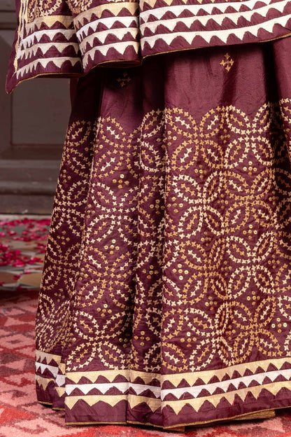 Handcrafted Maroon Silk Saree With Rabari Embroidery