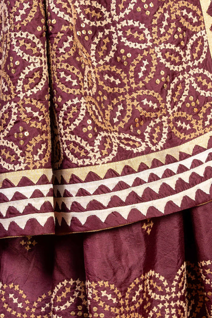 Handcrafted Maroon Silk Saree With Rabari Embroidery