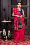Handcrafted Pink Silk Saree With Intricate Multicolour Khat Embroidery