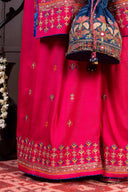 Handcrafted Pink Silk Saree With Intricate Multicolour Khat Embroidery