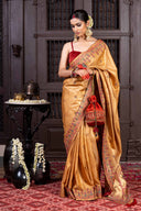Handwoven Beige Tussar Silk Saree With Dharwadi Embroidery