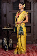 Handcrafted Green Silk Saree With Delicate Khat Embroidery