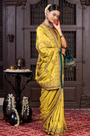 Handcrafted Green Silk Saree With Delicate Khat Embroidery