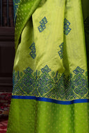Handwoven Green Chanderi Silk Saree With Blue Highlights and Dharwadi Embroidery
