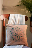 Handcrafted cream cotton cushion cover with traditional handwork
