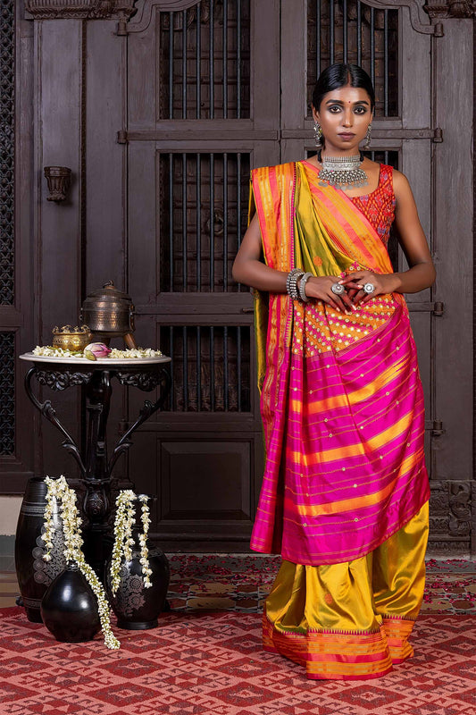 Handcrafted Multicolour Silk Saree With Intricate Rabari Embroidery