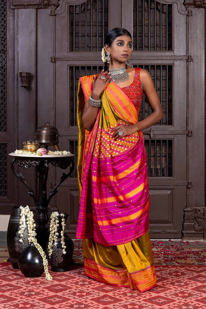 Handcrafted Multicolour Silk Saree With Intricate Rabari Embroidery