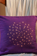 Handcrafted purple cotton cushion cover with traditional handwork
