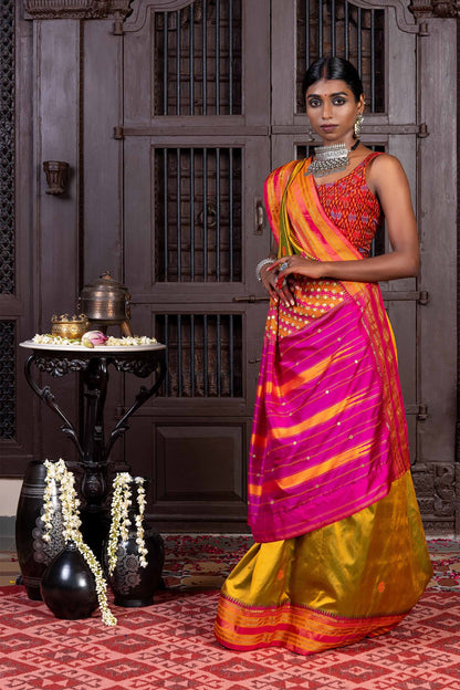 Handcrafted Multicolour Silk Saree With Intricate Rabari Embroidery