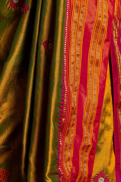 Handcrafted Multicolour Silk Saree With Intricate Rabari Embroidery