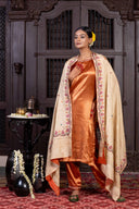 Handcrafted Beige Silk Dupatta With Delicate Rabari Embroidery