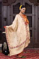 Handcrafted Beige Silk Dupatta With Delicate Rabari Embroidery