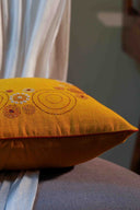 Yellow Saffron Hand Work Cotton Cushion Cover 16x16 | Craftroots