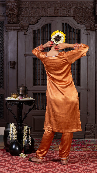 Rust Mashru Kurta Set with Delicate Aari Needlework