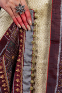 Handcrafted Olive-Mustard Patola Silk Dupatta With Khat Embroidery