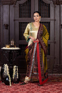 Handcrafted Olive-Mustard Patola Silk Dupatta With Khat Embroidery