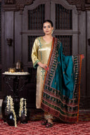 Handcrafted Deep Green Patola Silk Dupatta With Khat Embroidery