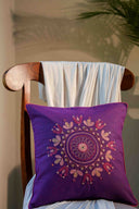 Purple Kesar hand-embroidered cotton cushion cover 16x16 by Craftroots
