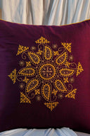 Handcrafted purple slub silk cushion cover with traditional handwork
