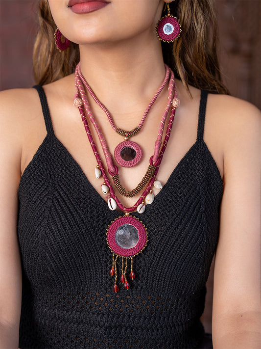 Peach Layered Necklace Set