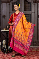 Handcrafted Orange Cotton Patola Dupatta With Rabari Embroidery