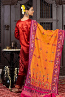 Handcrafted Orange Cotton Patola Dupatta With Rabari Embroidery