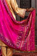 Handcrafted Pink Patola Silk Dupatta With Khat Embroidery