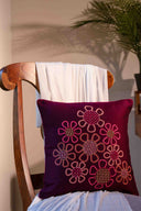 Purple Amethyst Aari work slub silk cushion cover 16x16 by Craftroots
