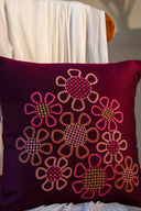 Handcrafted purple slub silk cushion cover with Aari embroidery
