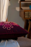 Handmade purple slub silk cushion cover for bedroom styling
