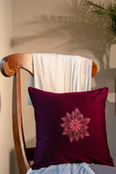 Purple Gulmohar Aari work slub silk cushion cover by Craftroots
