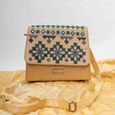 Ivory Triangular Rabari Sling Bag with Mirror, Shell & Bead Handwork