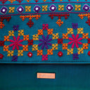 Mint Triangular Rabari Sling Bag with Mirror, Shell & Bead Handwork