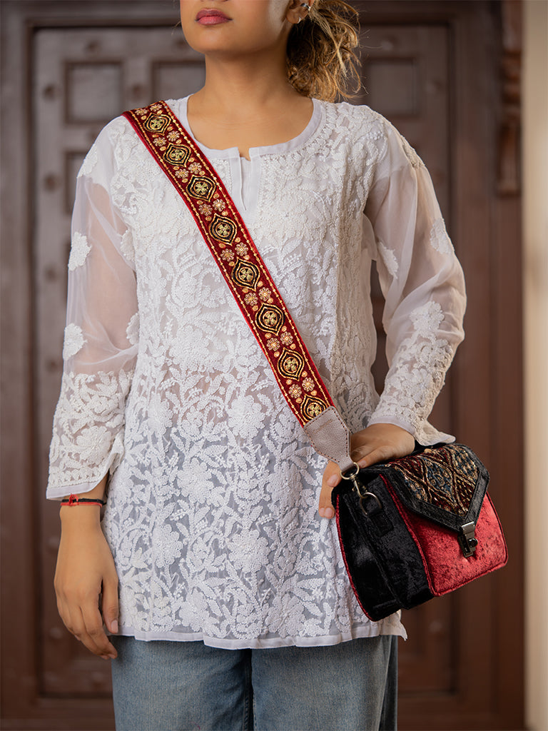 Maroon Ajrakh Floral Bag Belt