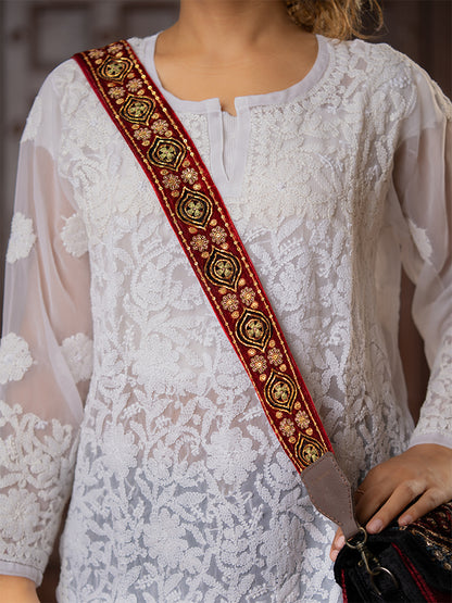 Maroon Ajrakh Floral Bag Belt