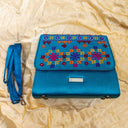 Mint Triangular Rabari Sling Bag with Mirror, Shell & Bead Handwork