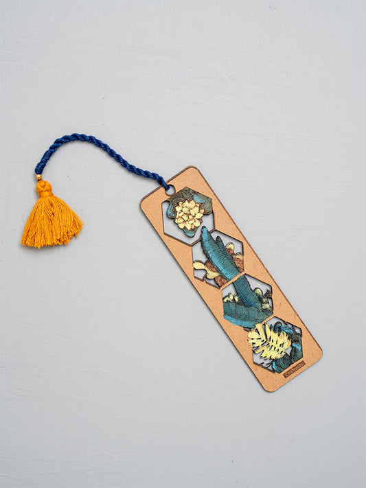 Hand Painted Hexagonal Blue Wooden Bookmark