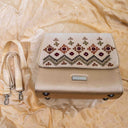 Handcrafted ivory triangular wave sling bag with traditional handwork