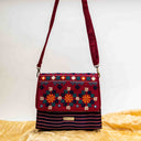 Pink Triangular Rabari Sling Bag with Mirror, Shell & Bead Handwork